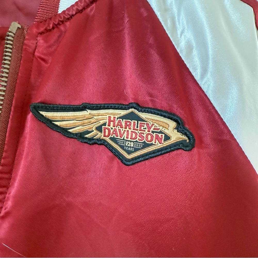 Harley Davidson Motorcycle Burgundy Red Satin Limited Edition Women’s Jacket - Picture 4 of 14